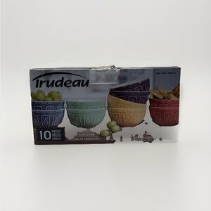 Trudeau 10-Piece Porcelain Bowl Set Multicolor Geometric 4.5" Snack Bowls NIB